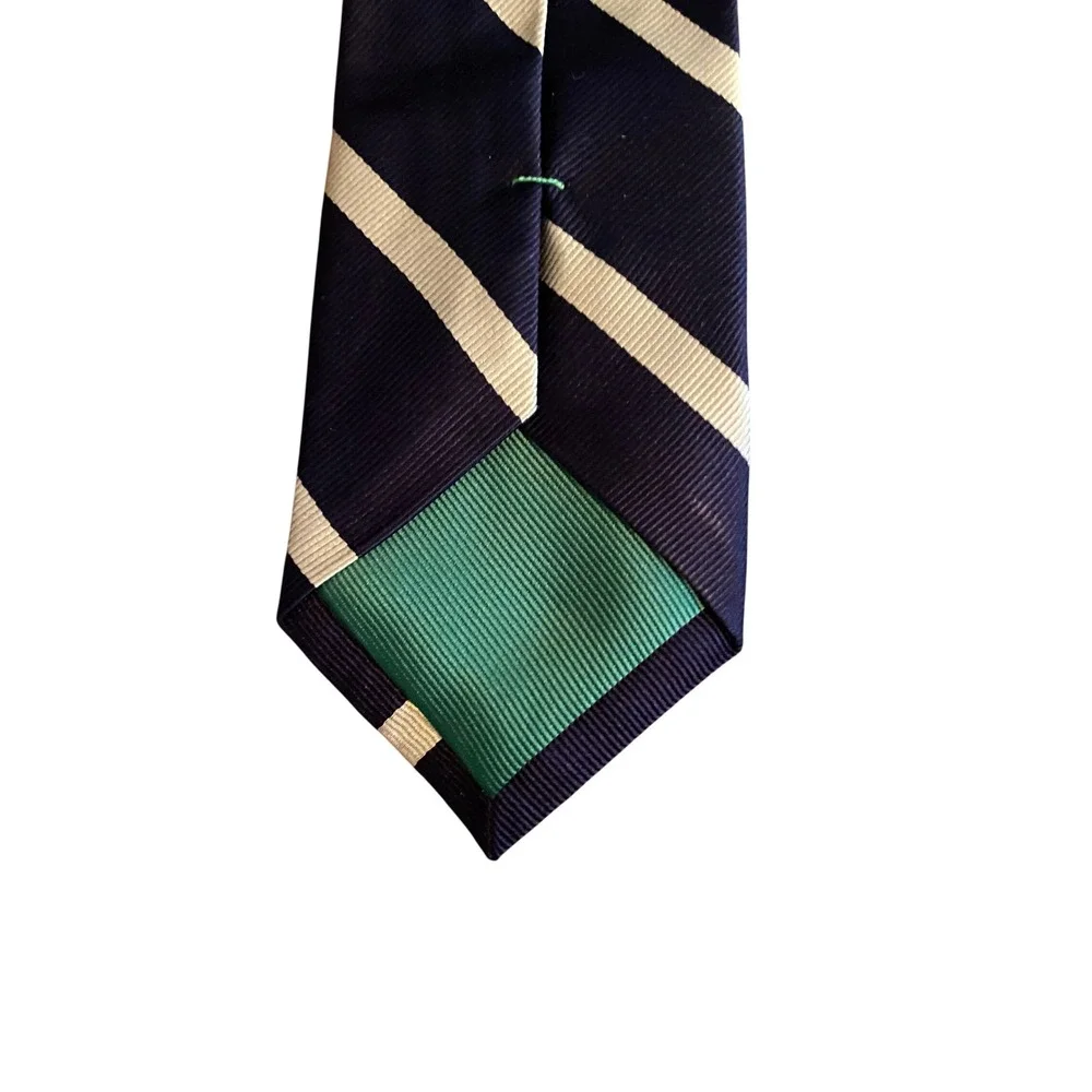 Tommy Hilfiger Mens Navy Blue White Striped 100% Silk Necktie Classic Preppy Tie